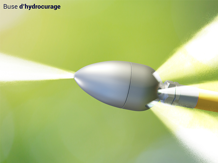 Une buse d'hydrocurage