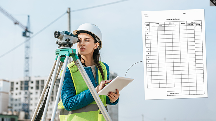 Le carnet de nivellement recensant les mesurages