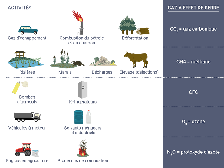 Les activités et gaz à effet de serre