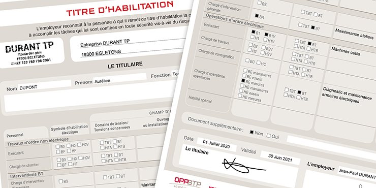 Un exemple de titre d'habilisation BF/HF