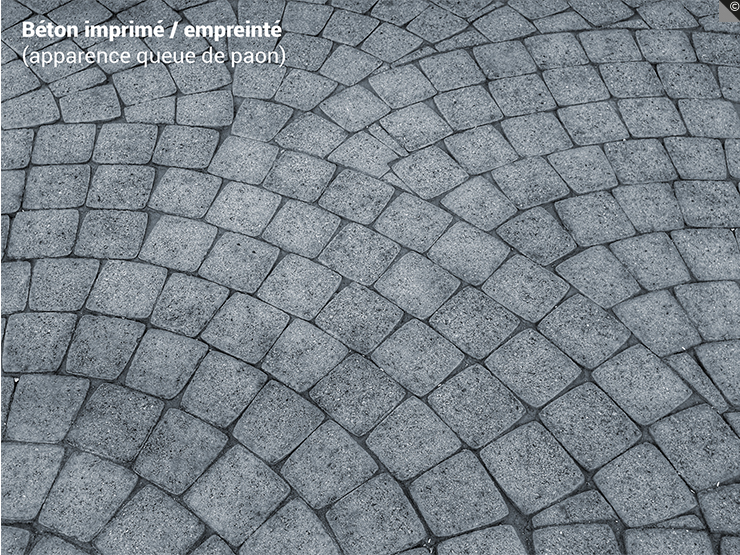 Le béton imprimé / empreinté (apparence queue de paon)